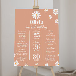 Boho Daisy First Birthday Milestone Sign Poster