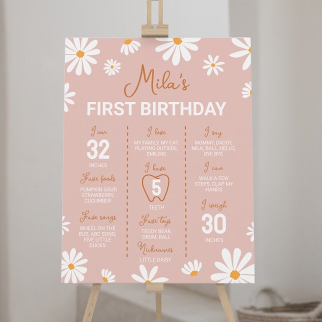 Boho Daisy First Birthday Milestone Sign Poster (Von Creator hochgeladen)