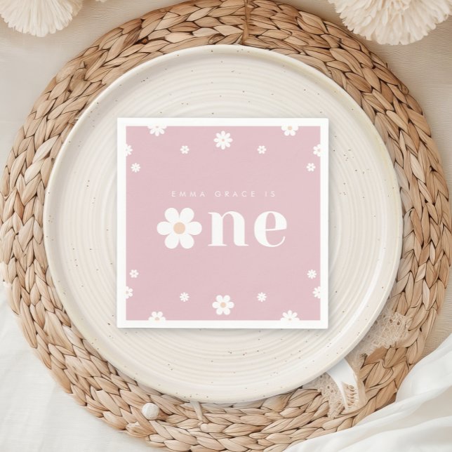 Boho Daisy First Birthday Napkin Serviette (Von Creator hochgeladen)