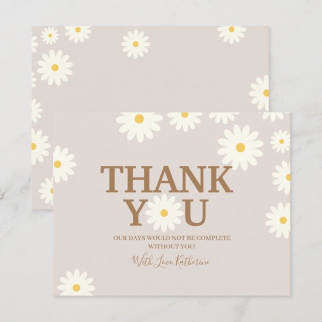 Boho Daisy Floral Baby Shower Danke Karte (Vorne/Hinten)