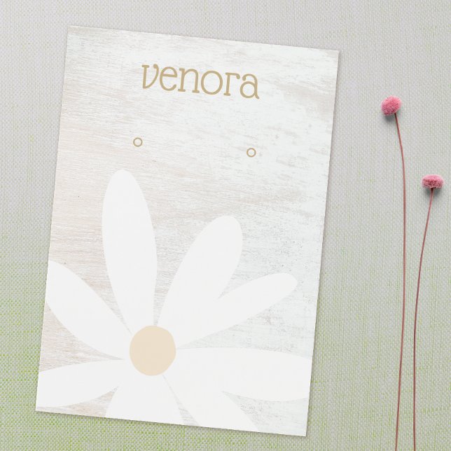Boho Daisy Floral White Wood Earring Display Card (Von Creator hochgeladen)
