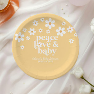 Boho-Daisy-Frieden-Liebe-Baby-gelb Pappteller