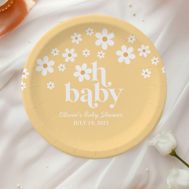 Boho-Daisy-gelbes Babyshower Pappteller (Von Creator hochgeladen)