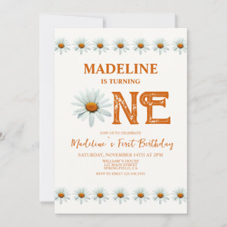 Boho Daisy Girls 1. Geburtstags-Party Einladung