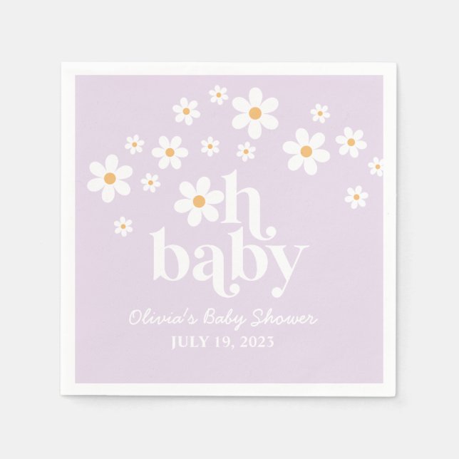 Boho Daisy lilac Baby Shower Serviette (Vorderseite)