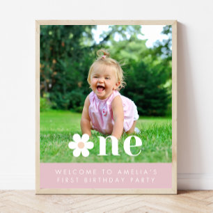 Boho Daisy Premier anniversaire Affiche de bienven
