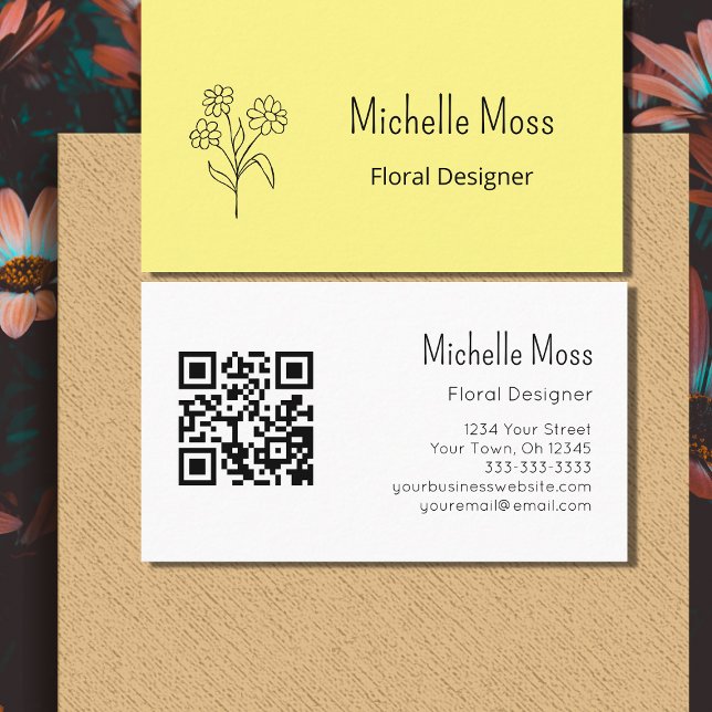 Boho Daisy QR-Code Yellow Floral Designer Visitenkarte (Von Creator hochgeladen)
