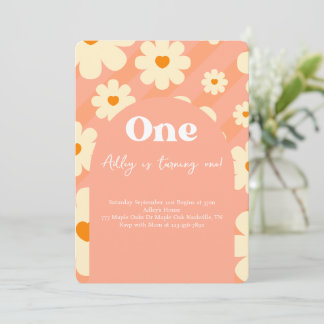 Boho Daisy Rainbow 1er Retro Invitation d'annivers