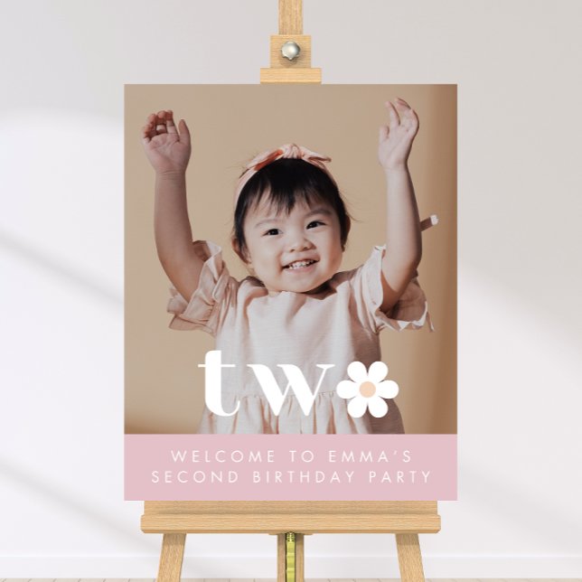 Boho Daisy Second Birthday Foto Begrüßungszeichen Poster (Von Creator hochgeladen)