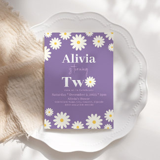 Boho Daisy Two Floral Lila Bohemisch 2. Geburtstag Einladung
