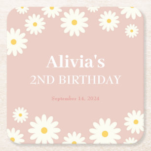 Boho Daisy Two Floral Pink Bohemisch 2. Geburtstag Rechteckiger Pappuntersetzer