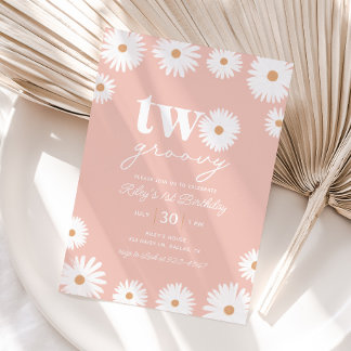 Boho Daisy Two Groovy 2. Geburtstag Party Einladung