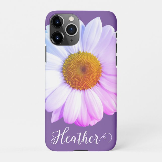 Boho Daisy über den Fall "Lila Name Phone" iPhone Hülle (Rückseite)