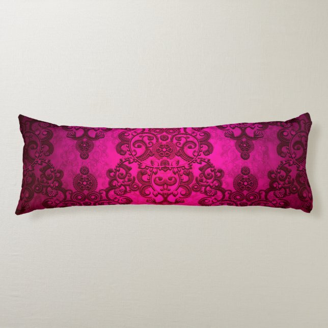 Boho Damask Tiefglühender rosa Viktorianischer Sti Seitenschläferkissen (Vorderseite)