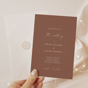 Boho Dark Brunt Orange Minimalistisch Wedding Einladung
