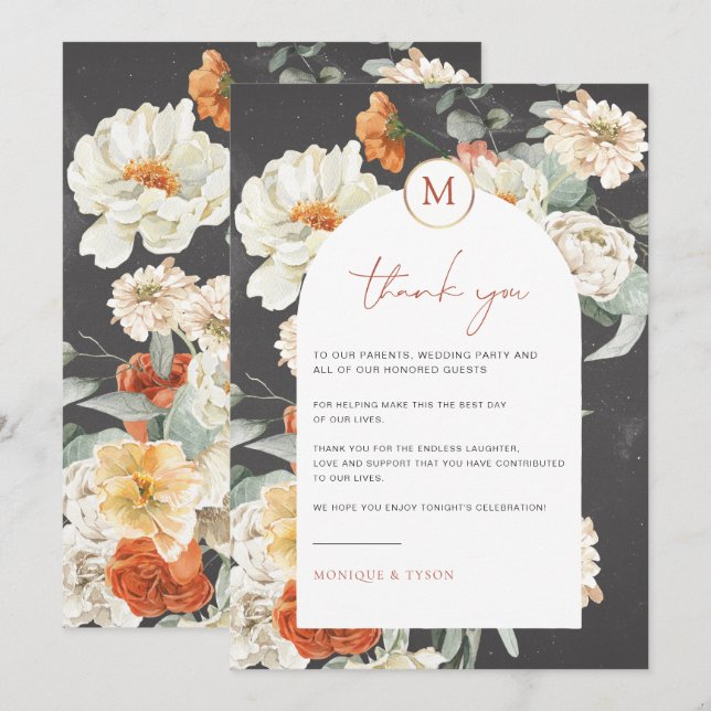 Boho Dark Floral | Carte de remerciements de table (Devant / Derrière)