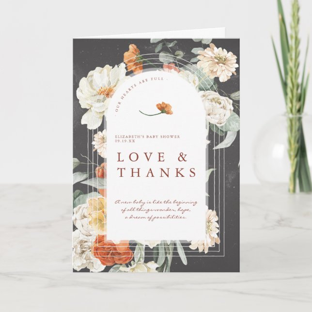 Boho Dark Floral Greenery | Babydusche Vielen Dank Dankeskarte (Vorderseite)