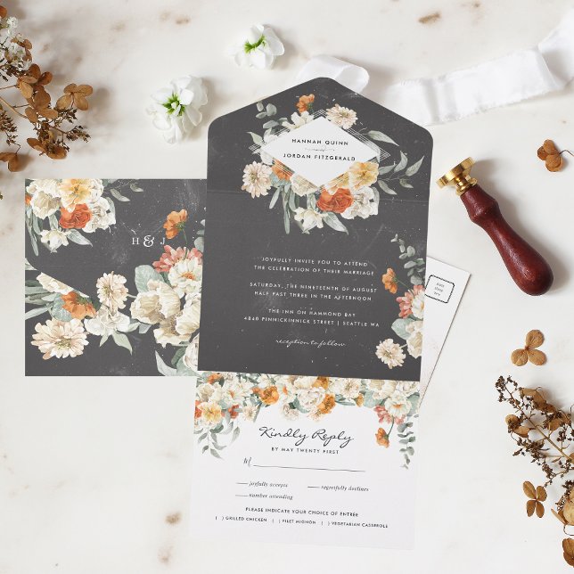 Boho Dark Floral Greenery Botanische Hochzeit All In One Einladung (Von Creator hochgeladen)