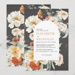 Boho Dark Floral Greenery Botanische Hochzeit Einladung