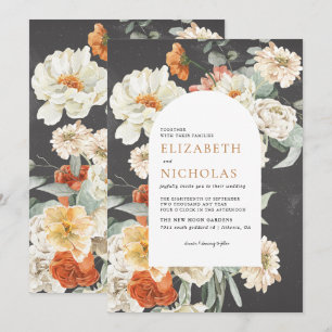 Boho Dark Floral Greenery Botanische Hochzeit Einladung