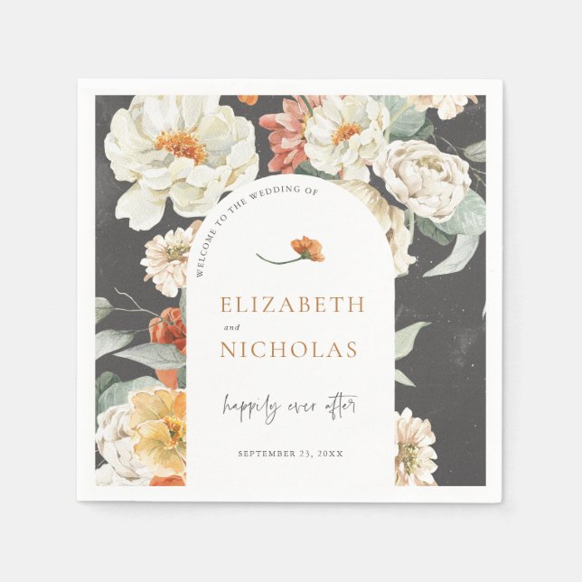 Boho Dark Floral Greenery Botanische Hochzeit Serviette (Vorderseite)