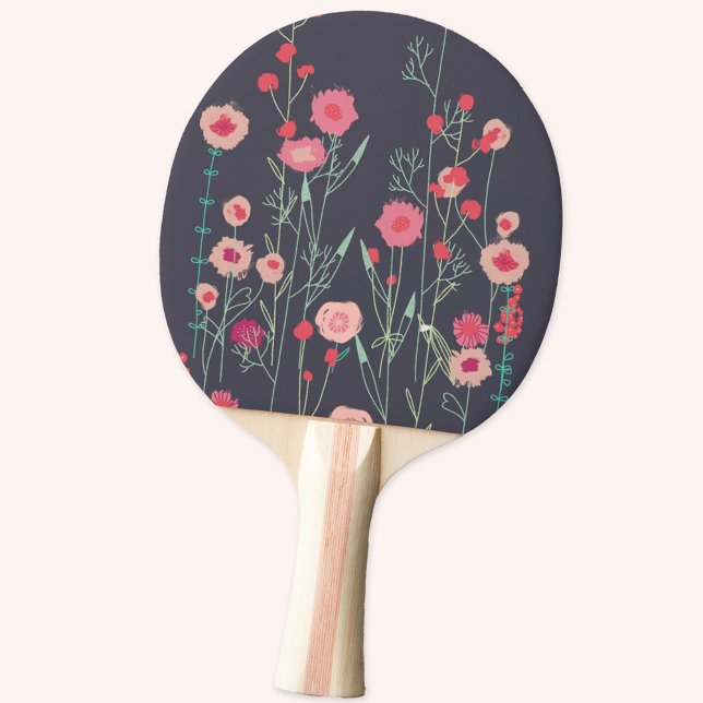 Boho Dark Floral Modern Tischtennis Schläger (Boho floral pink and charcoal gray ping pong paddle)