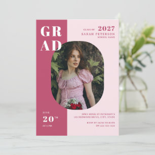 Boho Dark Rose Bold Typografy Foto Abschluss Einladung