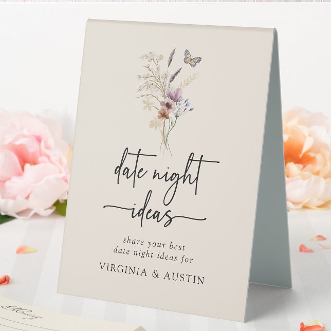 Boho Date Night Sign Tischaufsteller (Boho Butterfly Date Night Ideas Sign by Painted Paperie
)