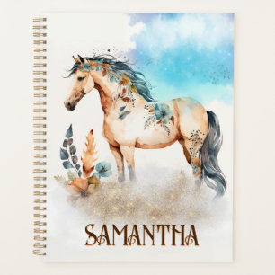 Boho de cheval d'aquarelle feuilles nom d'automne
