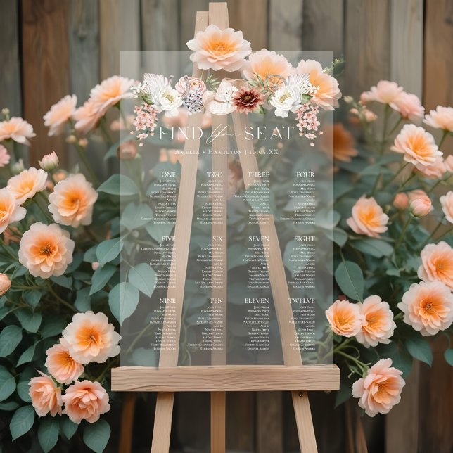 Boho de l'Ouest Floral 12 Tableau Mariage Sièges (Western Boho Floral 12 Table Wedding Seating Chart)