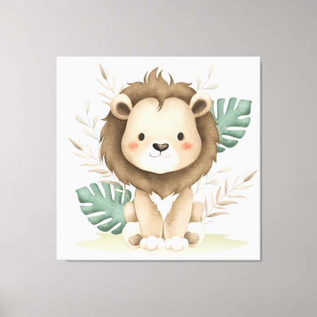 Boho Decor Lion & Blätter Leinwanddruck (Vorderseite)