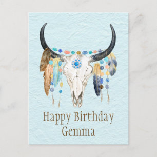 Boho Decorated Kuh Skull Birthday Postkarte