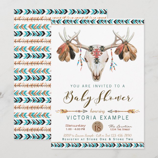 Boho Deer Antler Baby Shower Invitations (Devant / Derrière)