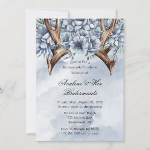 Boho Deer Antler Blue Floral Bridesmaids Luncheon Einladung
