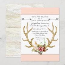 BOHO Deer Antler Blush Floral Baby Girl Dusche