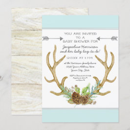 BOHO Deer Antler Pine Cones Ferns Baby Boy Dusche Einladung