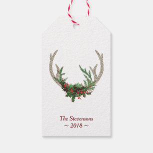 Boho Deer Antlers Rustikale Weihnachtsblume Geschenkanhänger