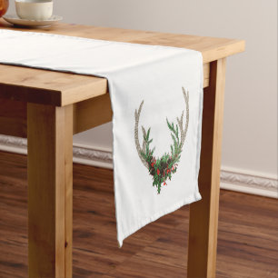 Boho Deer Antlers Rustikale Weihnachtsblume Kurzer Tischläufer