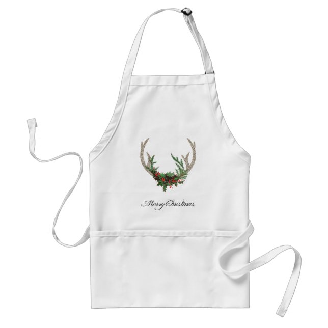 Boho Deer Antlers | Rustikale Weihnachtsblume Schürze (Vorne)