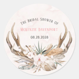 Boho Deer Antlers und Florals Brautparty Runder Aufkleber