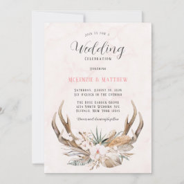 Boho Deer Antlers und Florals Einladung zur Hochze