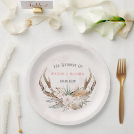 Boho Deer Antlers und Florals Wedding Paper Teller