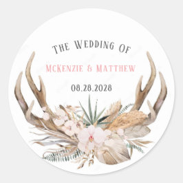 Boho Deer Antlers und Florals Wedding Runder Aufkleber