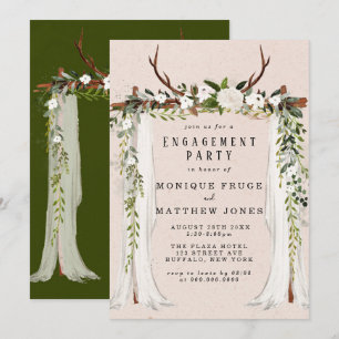 Boho Deer Antlers White Canopy Engagement Party Einladung
