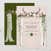 Boho Deer Antlers White Canopy Save the Date