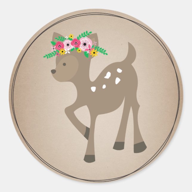 Boho Deer Cardstock Inspired Baby Shower Runder Aufkleber (Vorderseite)