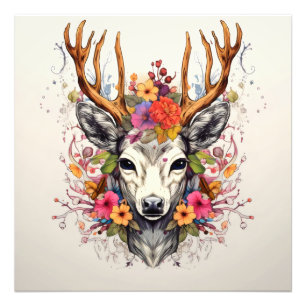 Boho Deer farbenfrohe Blume Fotodruck