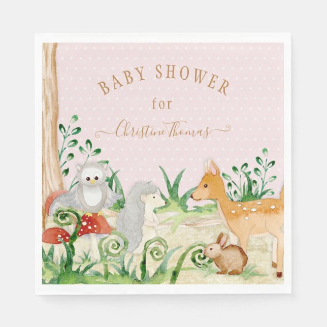 BOHO Deer Igel Owl Forest Woodsy Babydusche Serviette (Vorderseite)