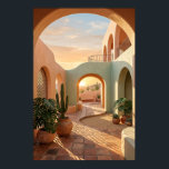 boho-desert-archway-sunset-geometric-courtyard-wal poster<br><div class="desc">Boho desert archway opening to a glowing sunset,  with teal and terracotta walls,  cacti,  and monstera plants in terracotta pots. Clean geometric lines and soft shadows create a cozy modern Mediterranean vibe. Perfect for bedroom,  living room,  or boho home decor—high-resolution digital art print.</div>