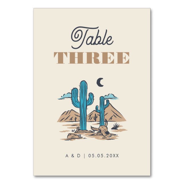 Boho Desert Cactus Arizona Wedding Table Number Tischnummer (Vorderseite)